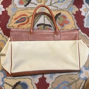 Calvin Klein large leather trimmed tote, weekender in creamy tan, cognac leather